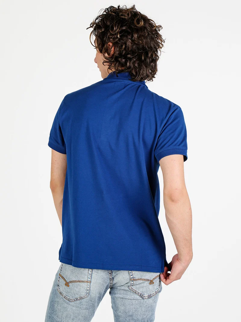 Polo da uomo a maniche corte in cotone - blu