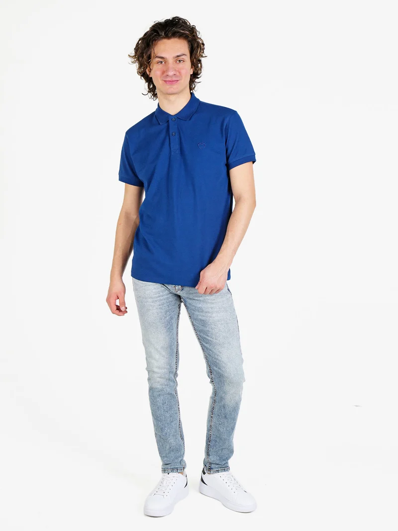 Polo da uomo a maniche corte in cotone - blu