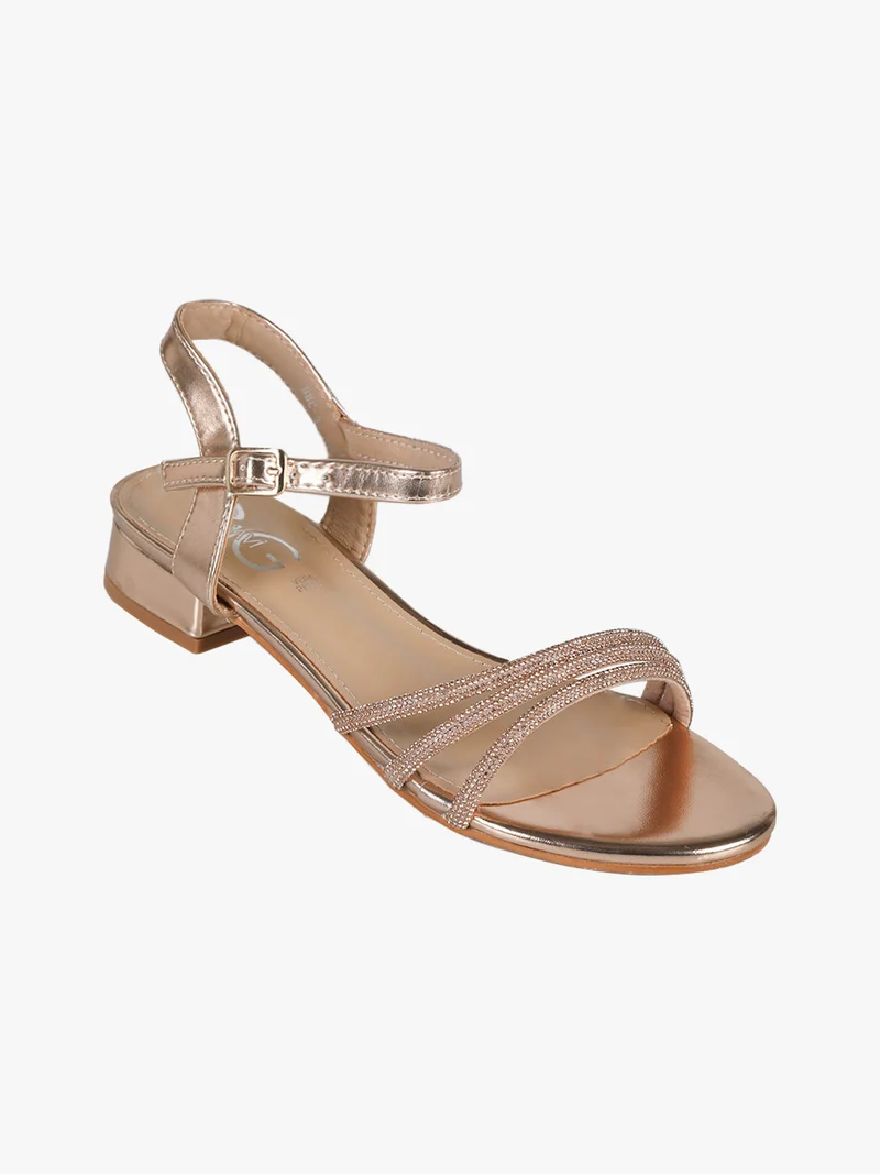 Sandali bassi da donna con strass - champagne