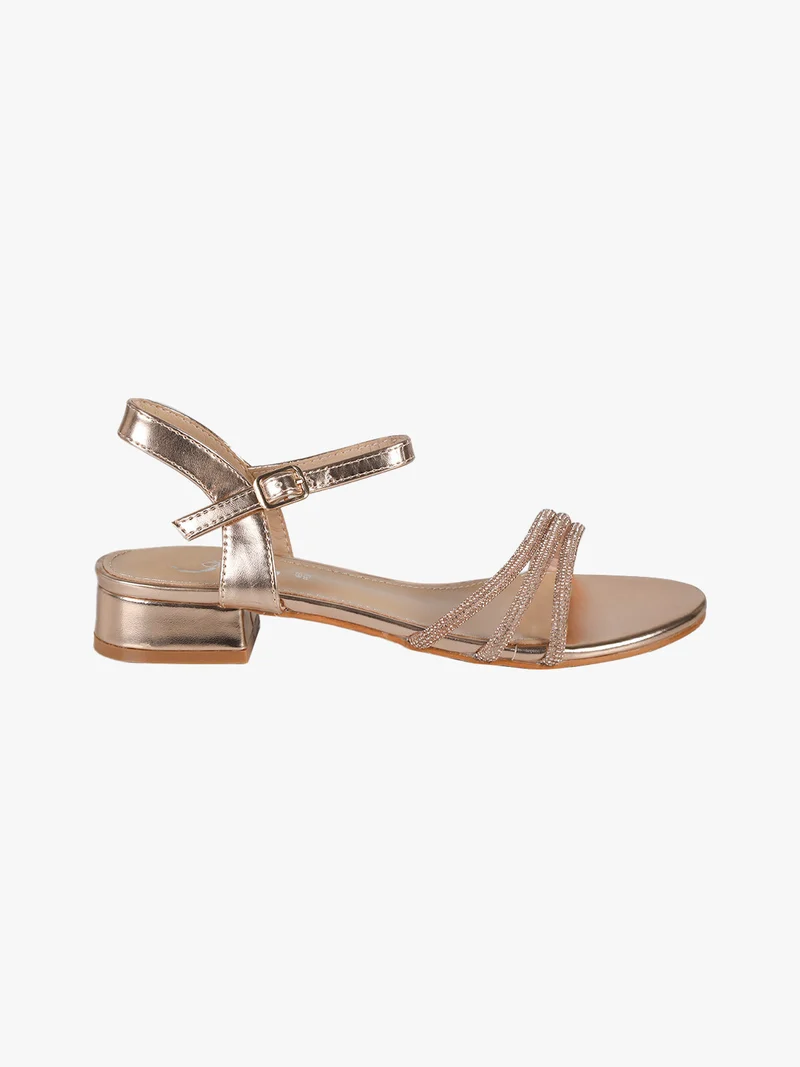 Sandali bassi da donna con strass - champagne