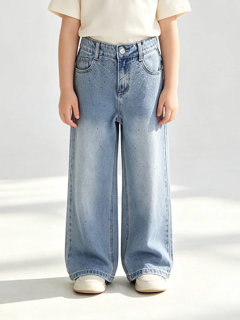 Jeans da bambina a gamba larga con strass - jeans