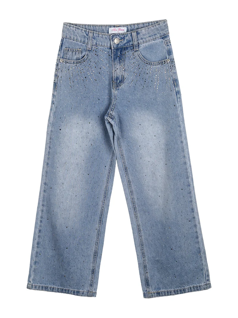 Jeans da bambina a gamba larga con strass - jeans