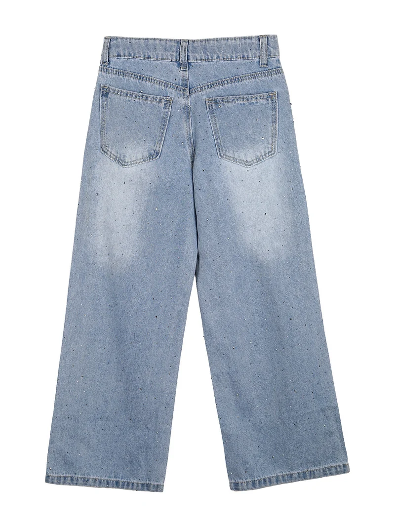 Jeans da bambina a gamba larga con strass - jeans