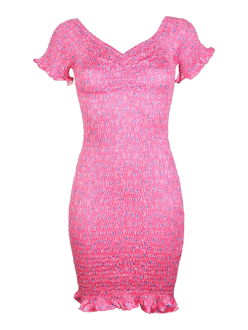 Abito tubino donna a fiori elasticizzato - rosa