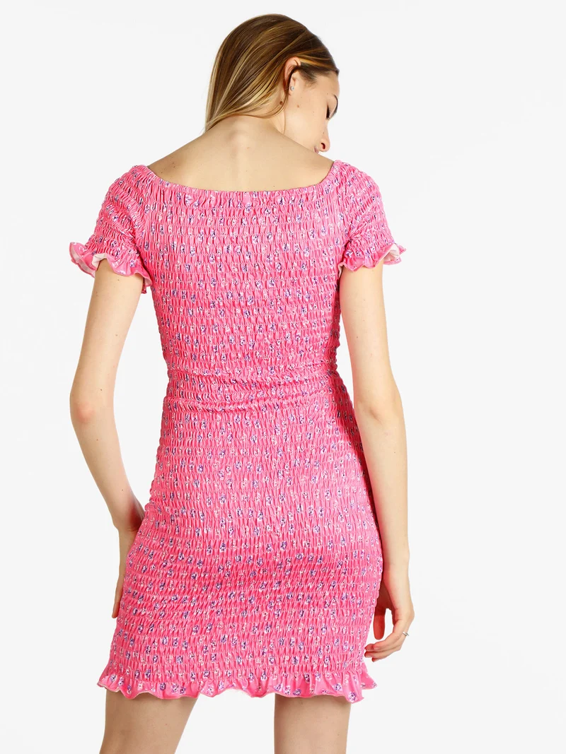 Abito tubino donna a fiori elasticizzato - rosa