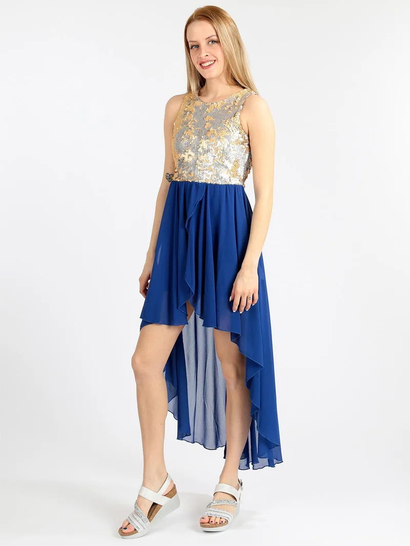 Vestito smanicato con paillettes - blu