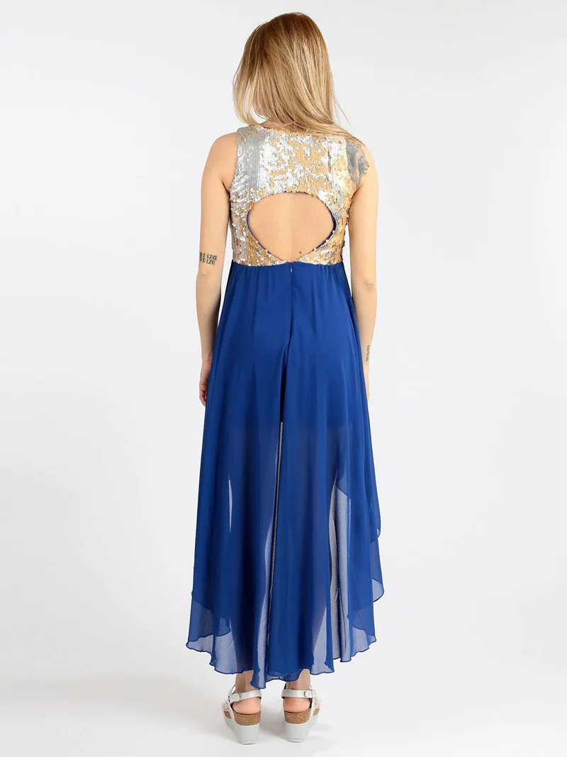 Vestito smanicato con paillettes - blu
