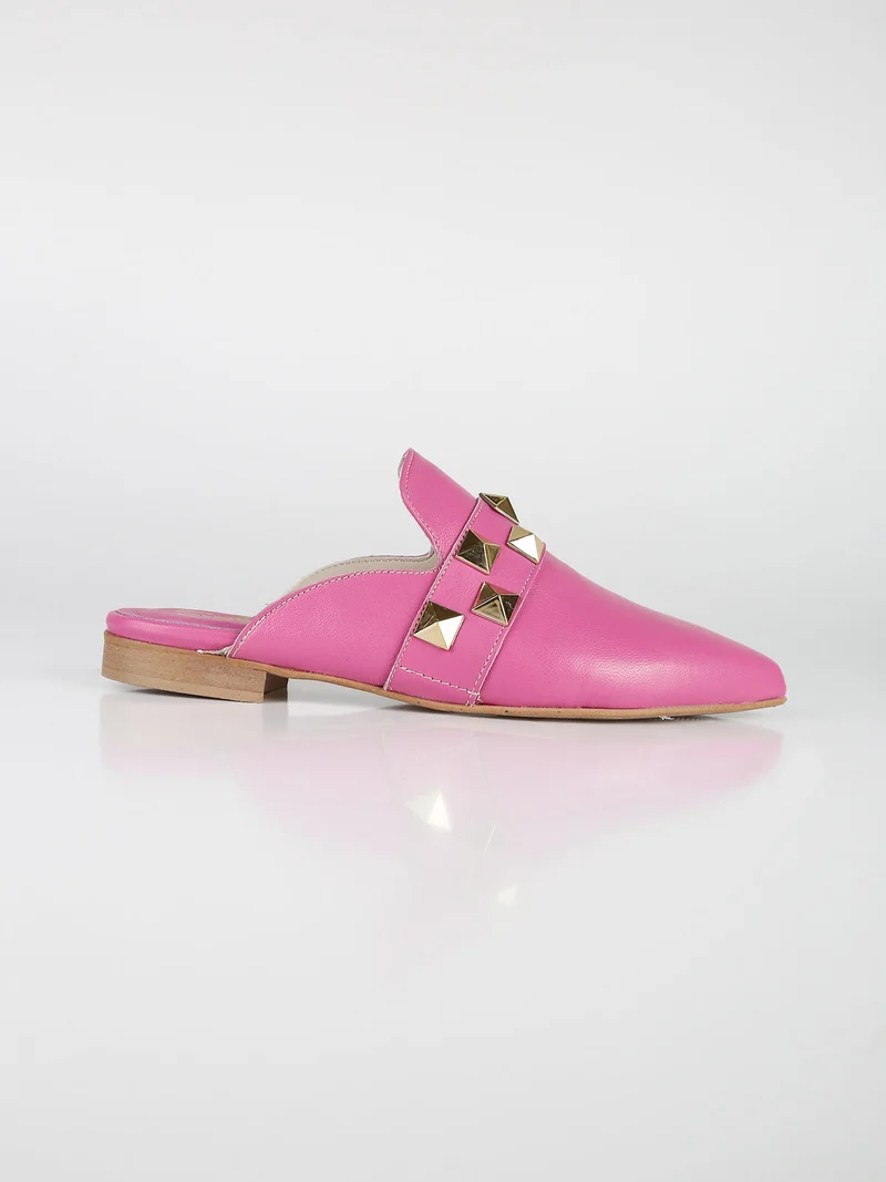 Sabot in pelle donna con borchie - fucsia