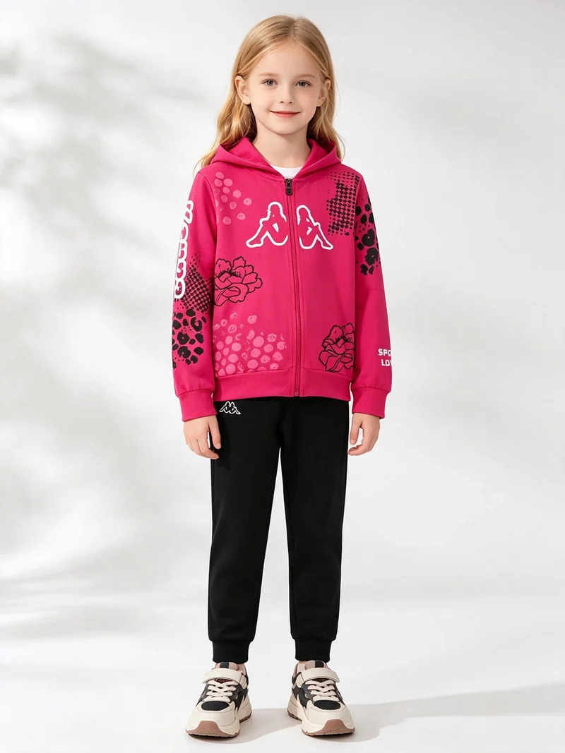 Completo tuta 2 pezzi da ragazza full zip con cappuccio - fucsia