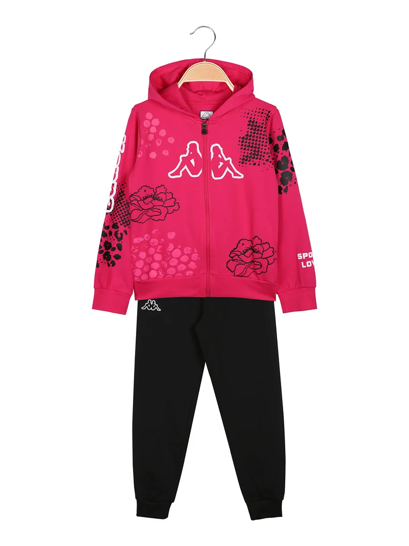 Completo tuta 2 pezzi da ragazza full zip con cappuccio - fucsia