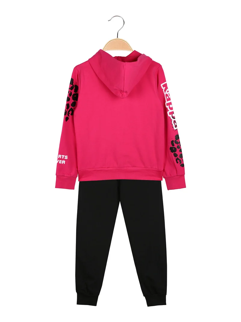 Completo tuta 2 pezzi da ragazza full zip con cappuccio - fucsia