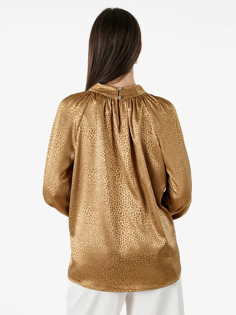 Blusa donna accollata a maniche lunghe linea curvy - marrone