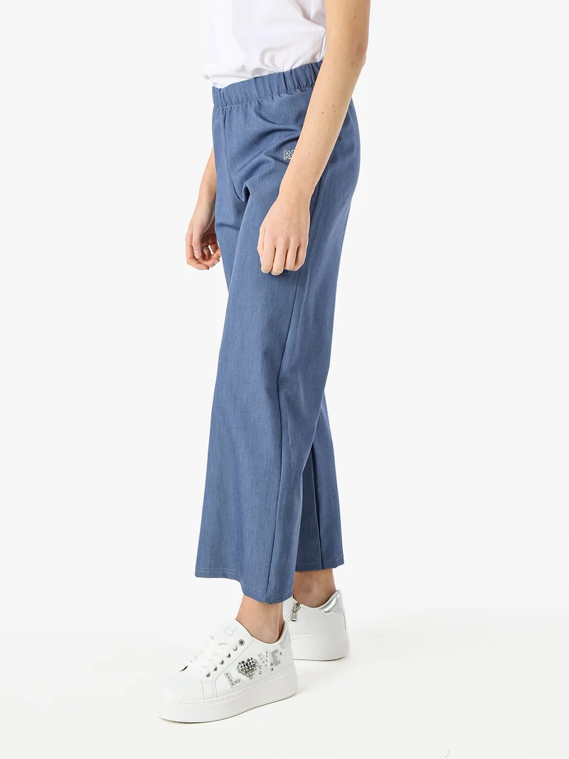 Pantaloni da donna a gamba larga con logo di strass - blu