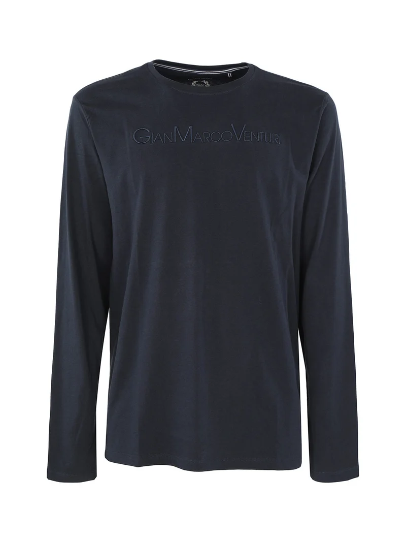Maglietta girocollo da uomo in cotone - blu scuro