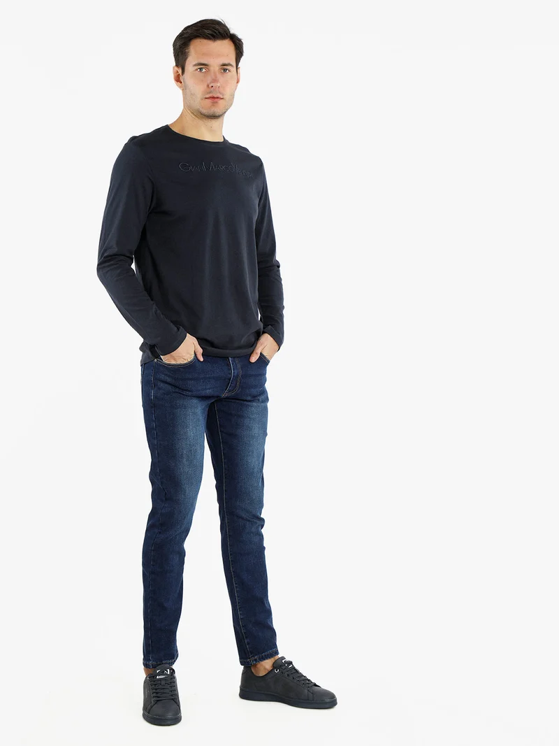 Maglietta girocollo da uomo in cotone - blu scuro