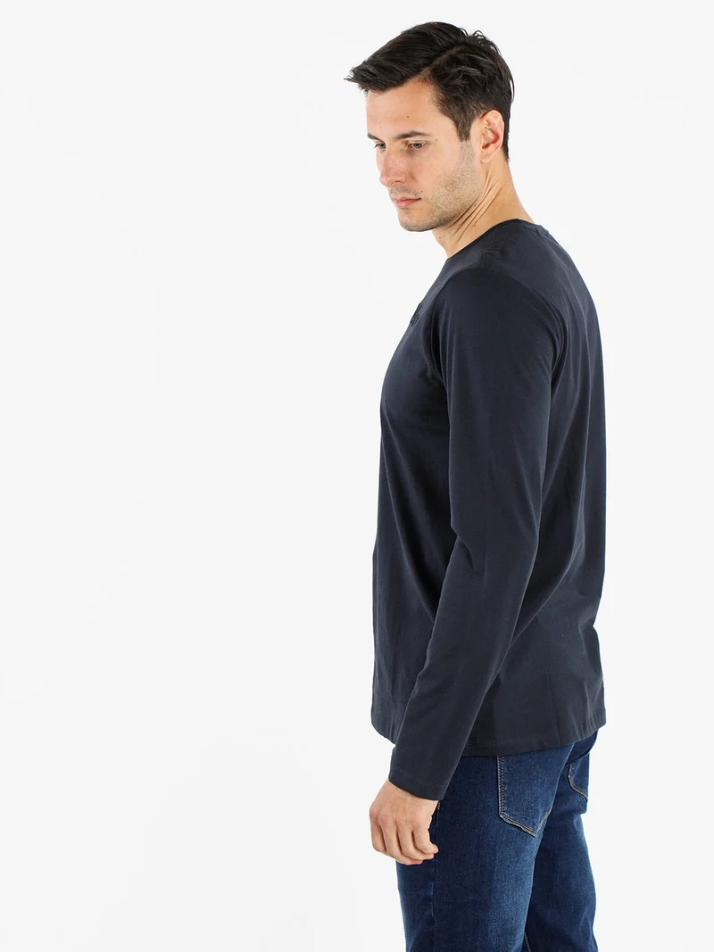 Maglietta girocollo da uomo in cotone - blu scuro