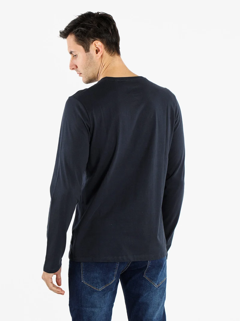 Maglietta girocollo da uomo in cotone - blu scuro