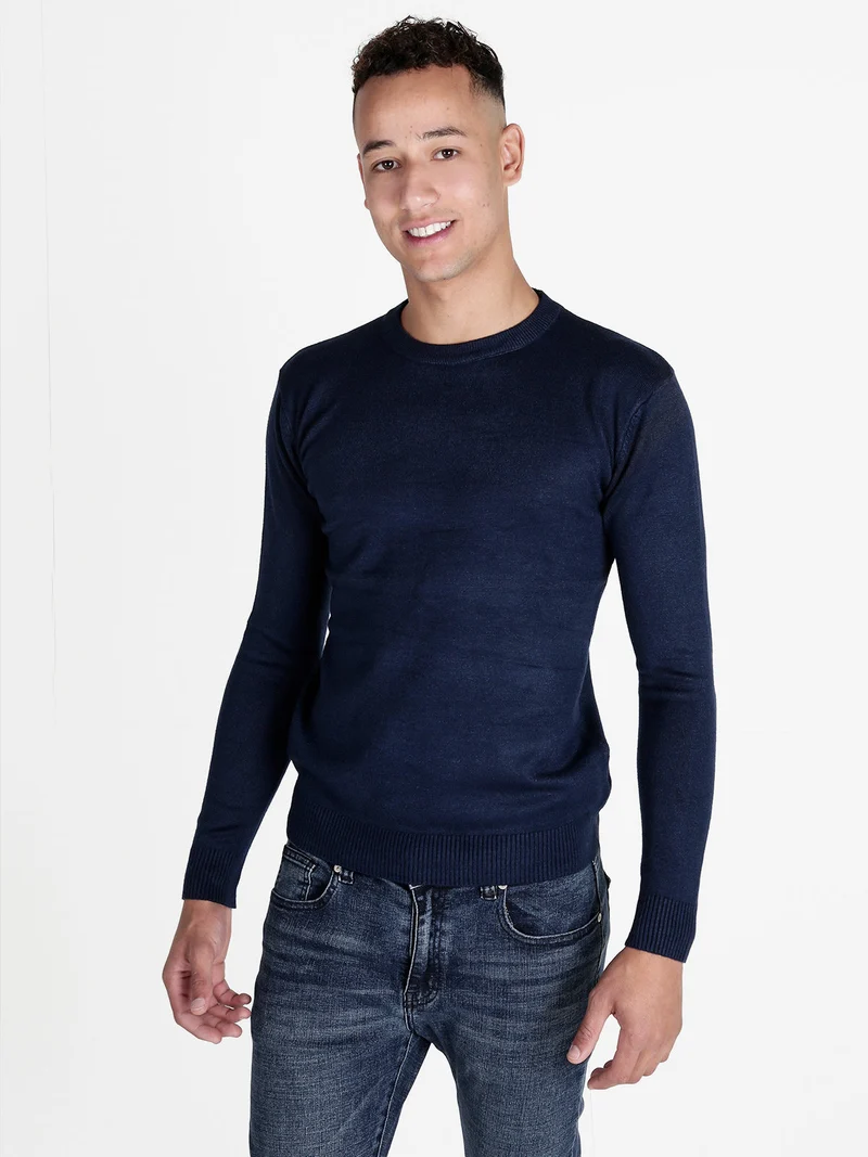 Pullover girocollo da uomo misto lana - blu scuro