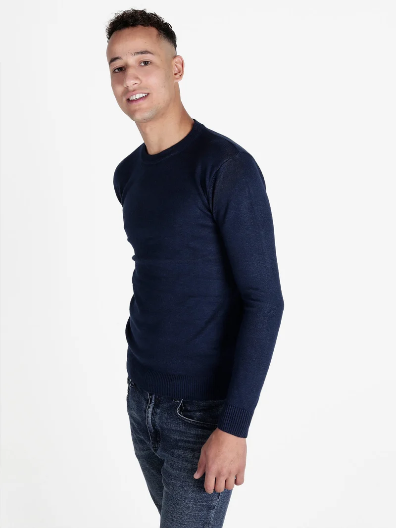 Pullover girocollo da uomo misto lana - blu scuro