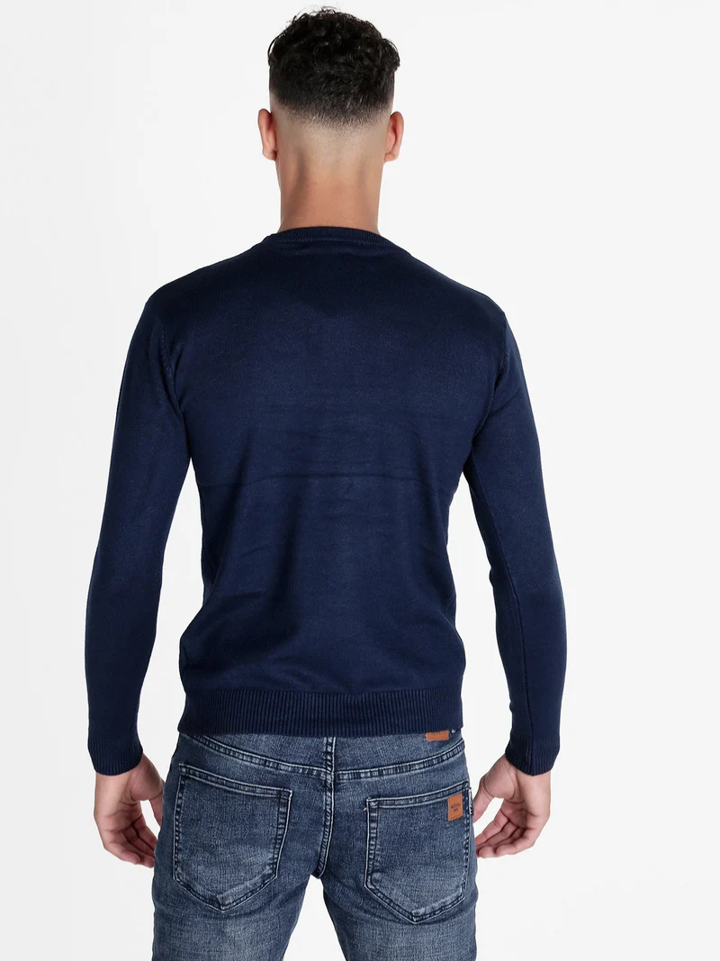 Pullover girocollo da uomo misto lana - blu scuro
