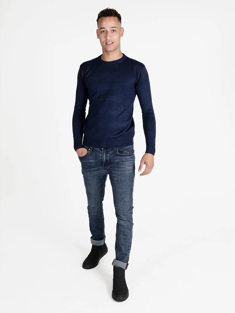 Pullover girocollo da uomo misto lana - blu scuro