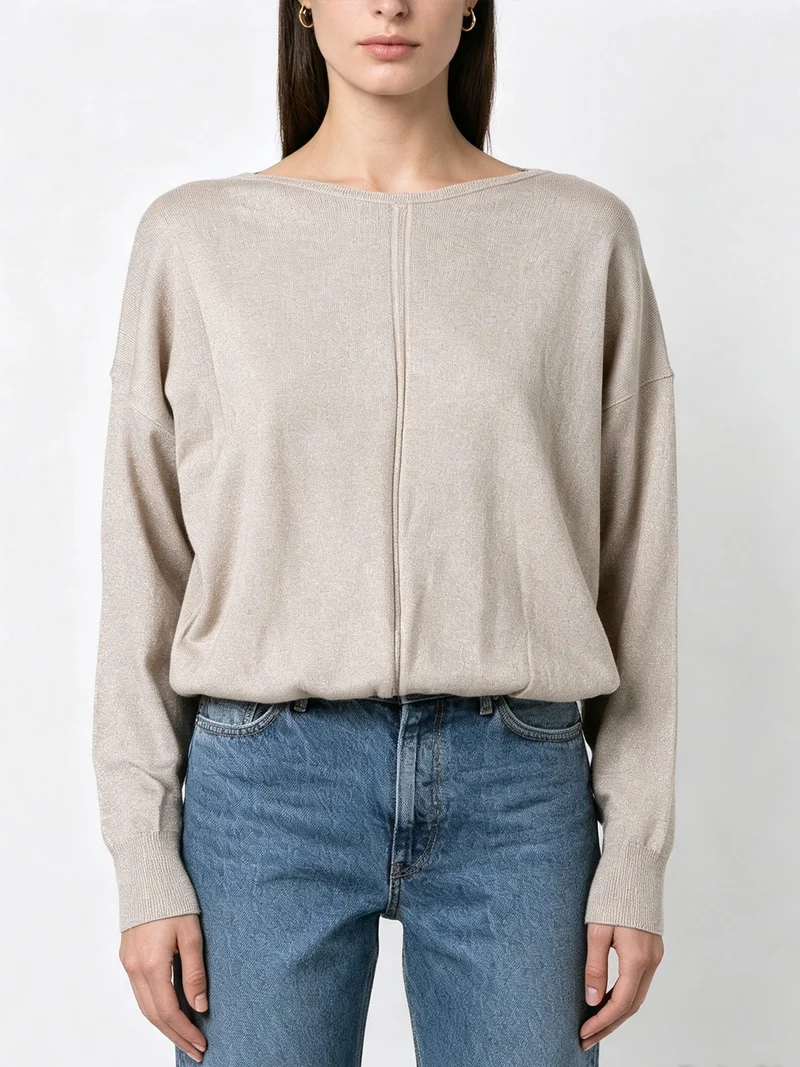 Maglia donna in lurex con scollo a barca - beige