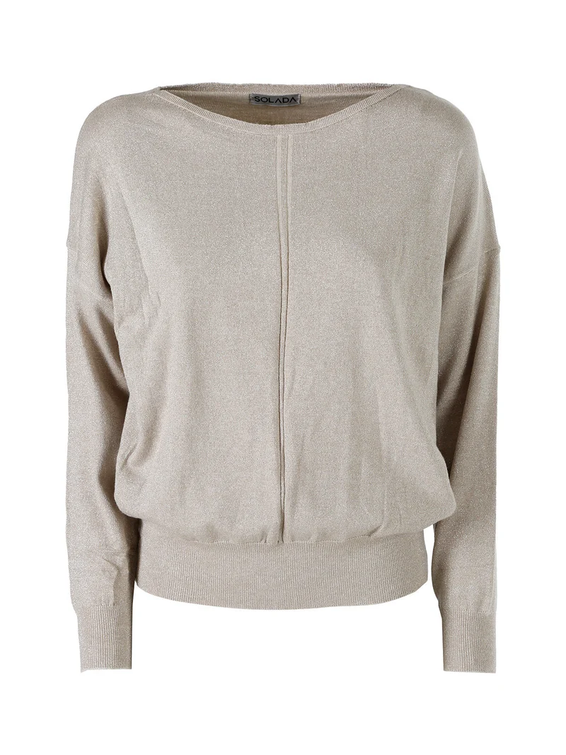 Maglia donna in lurex con scollo a barca - beige