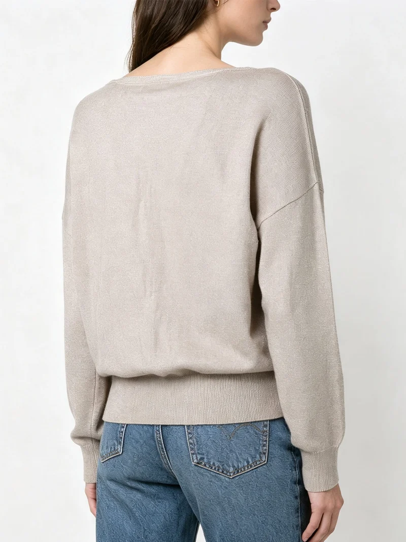Maglia donna in lurex con scollo a barca - beige