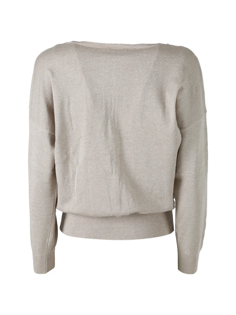 Maglia donna in lurex con scollo a barca - beige