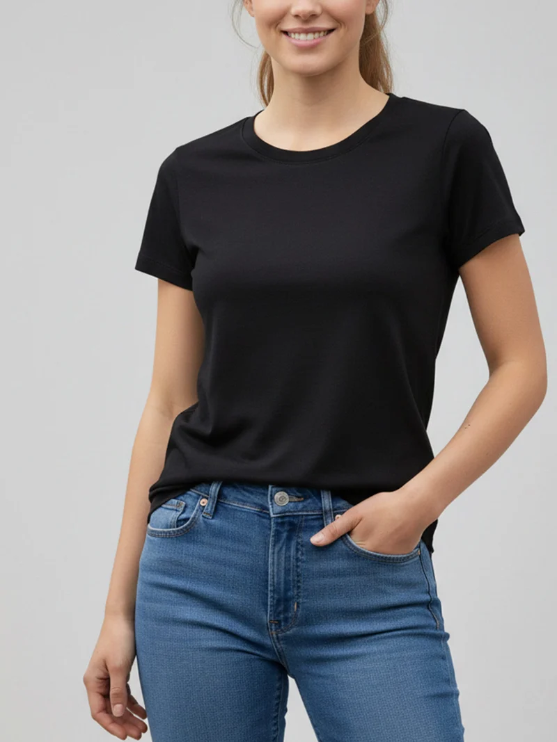 T-shirt girocollo da donna in cotone - nero
