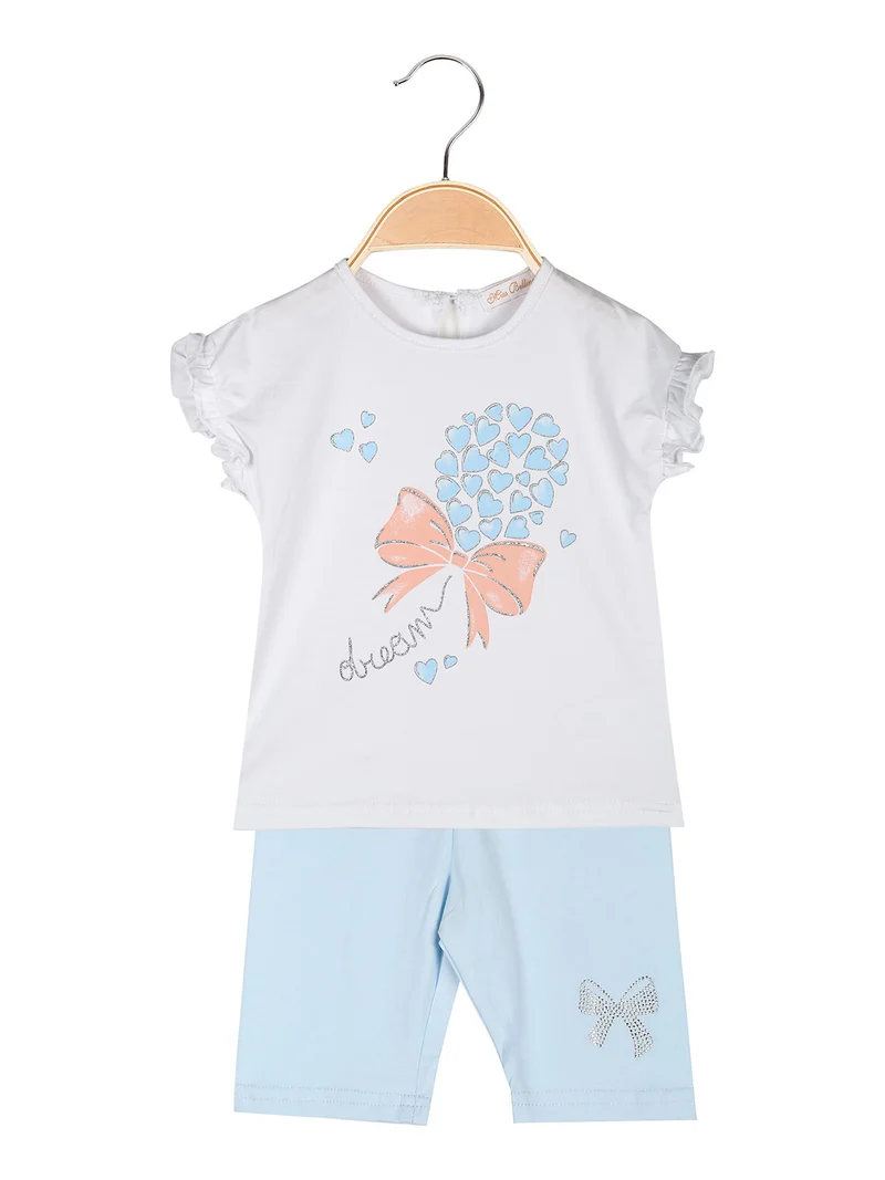 Completo corto da neonata con t-shirt e leggings corti - azzurro