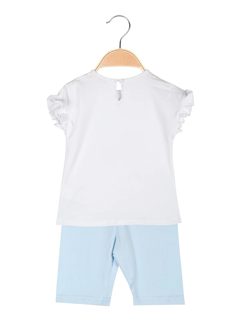 Completo corto da neonata con t-shirt e leggings corti - azzurro