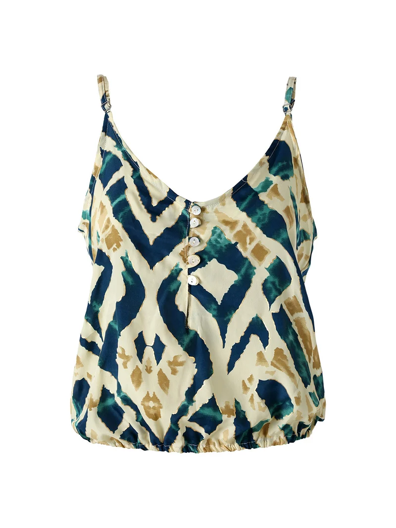 Top donna cropped in viscosa con spalline strette e stampe - ottanio