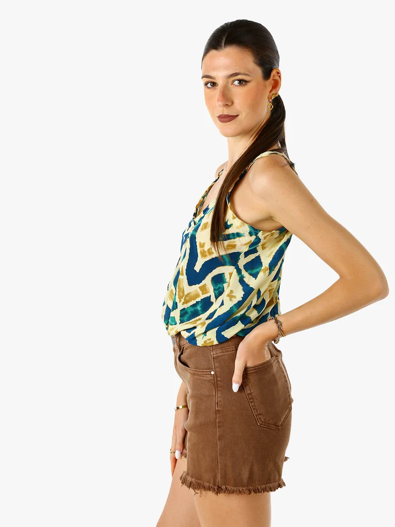 Top donna cropped in viscosa con spalline strette e stampe - ottanio