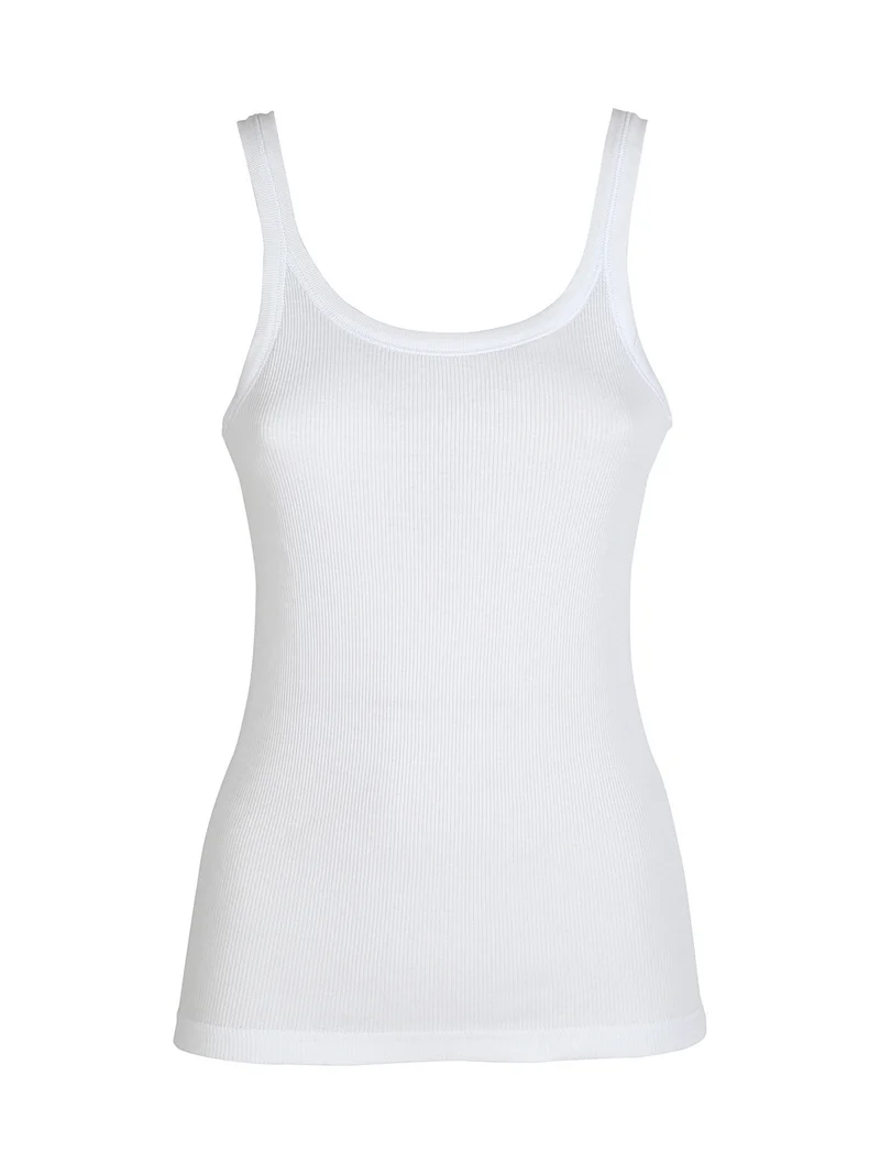 Canotta donna girocollo a costine - bianco