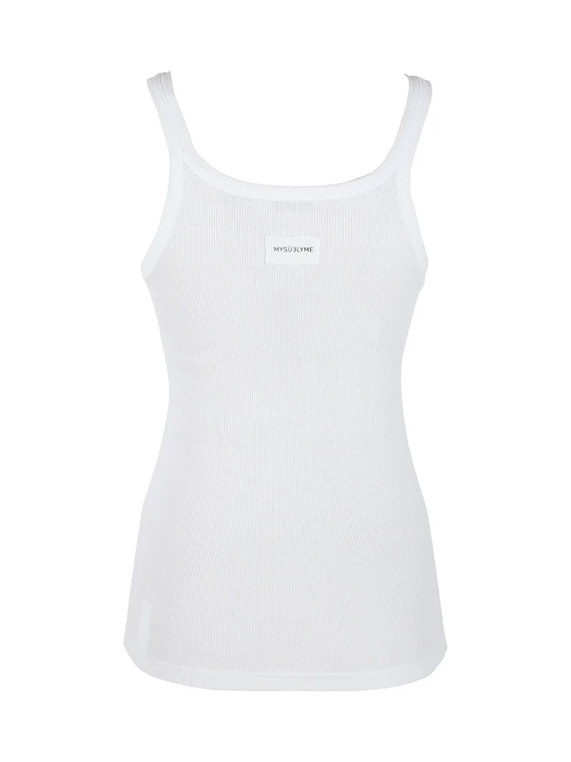 Canotta donna girocollo a costine - bianco