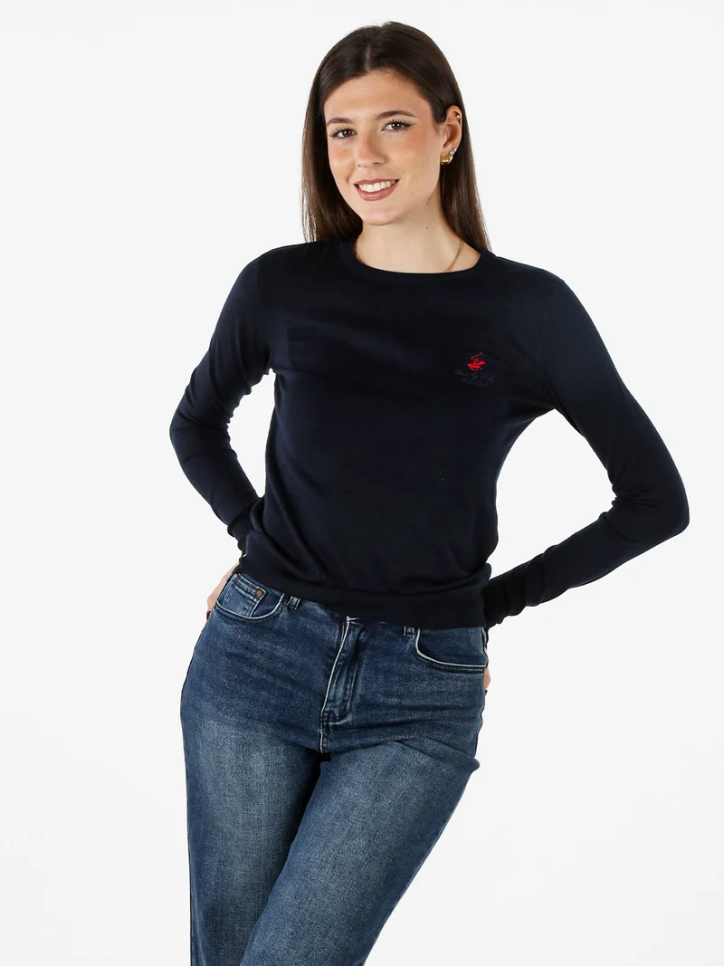 Maglione girocollo da donna - blu scuro