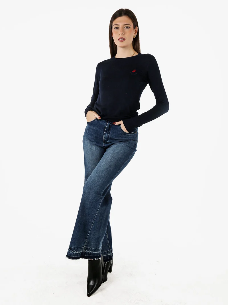 Maglione girocollo da donna - blu scuro