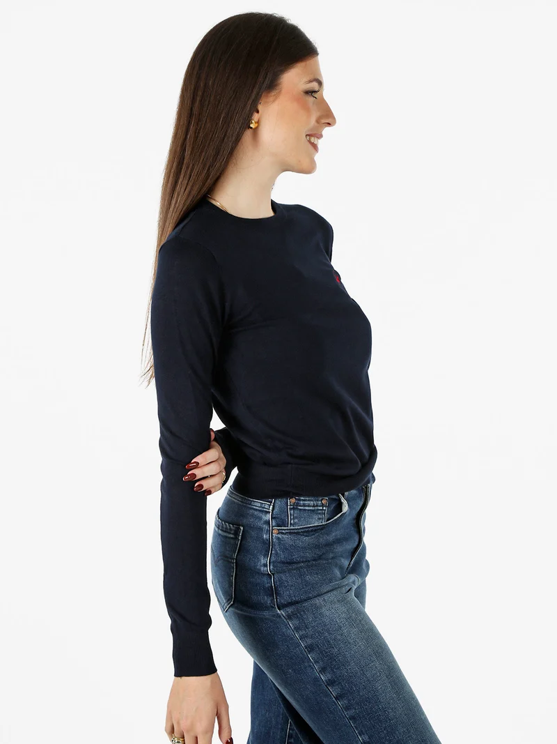 Maglione girocollo da donna - blu scuro