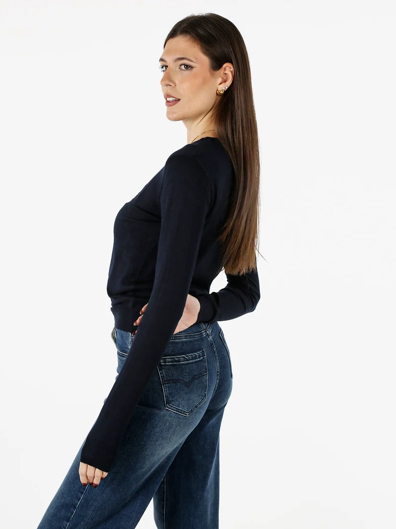 Maglione girocollo da donna - blu scuro