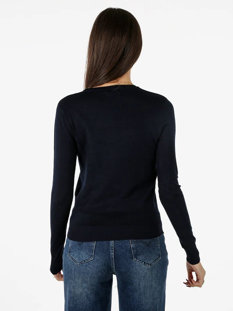 Maglione girocollo da donna - blu scuro