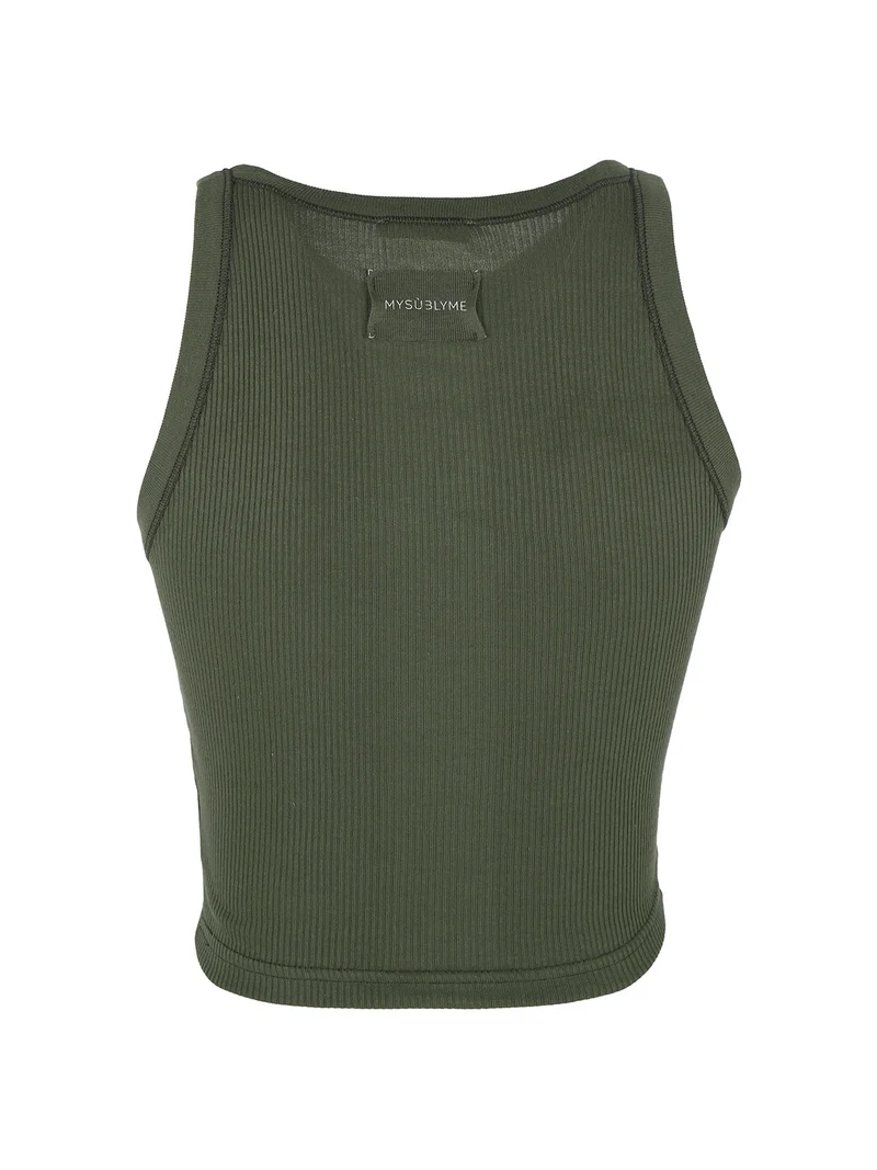 Canotta cropped da donna a costine - verde