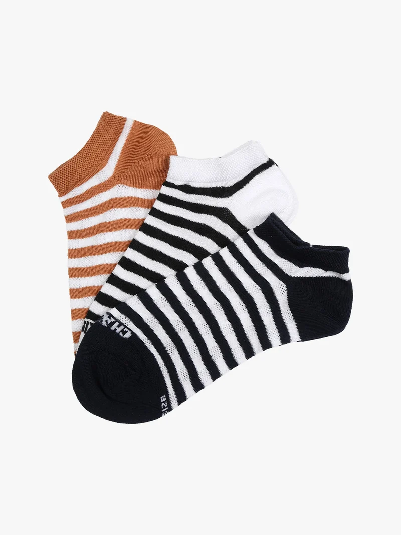 Confezione da 3 paia di calze sneakers a righe da donna in cotone - cammello