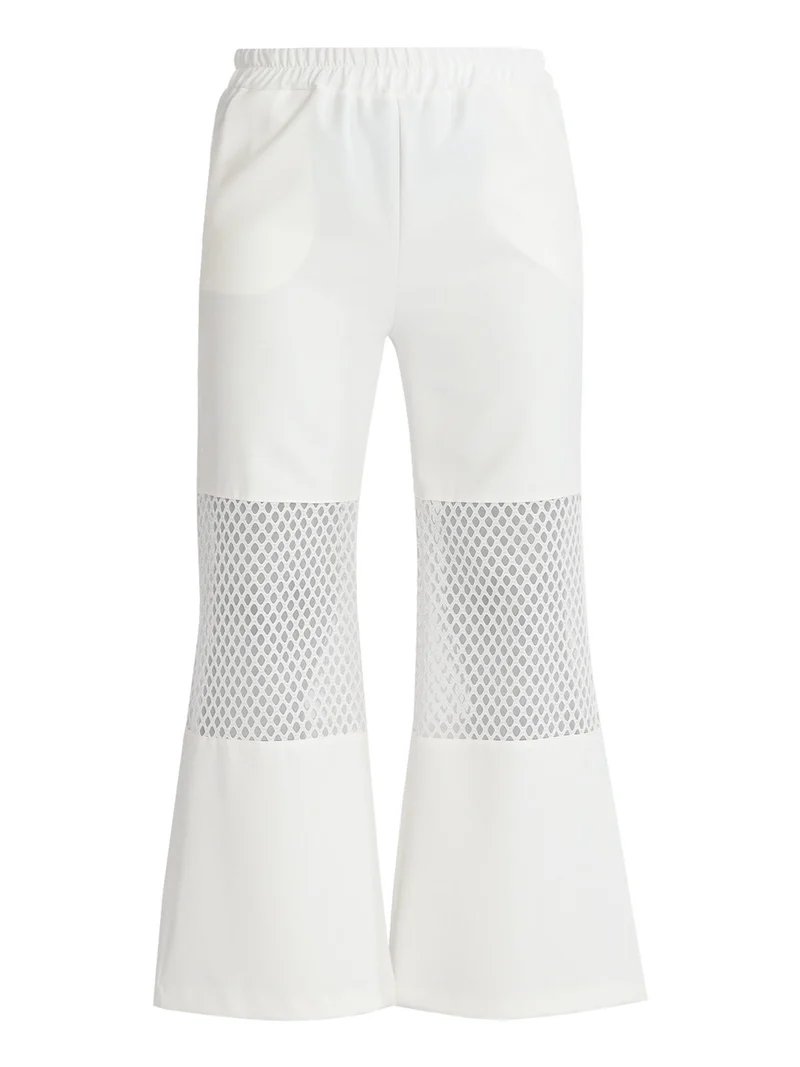 Pantaloni donna a zampa con dettaglio a rete - bianco