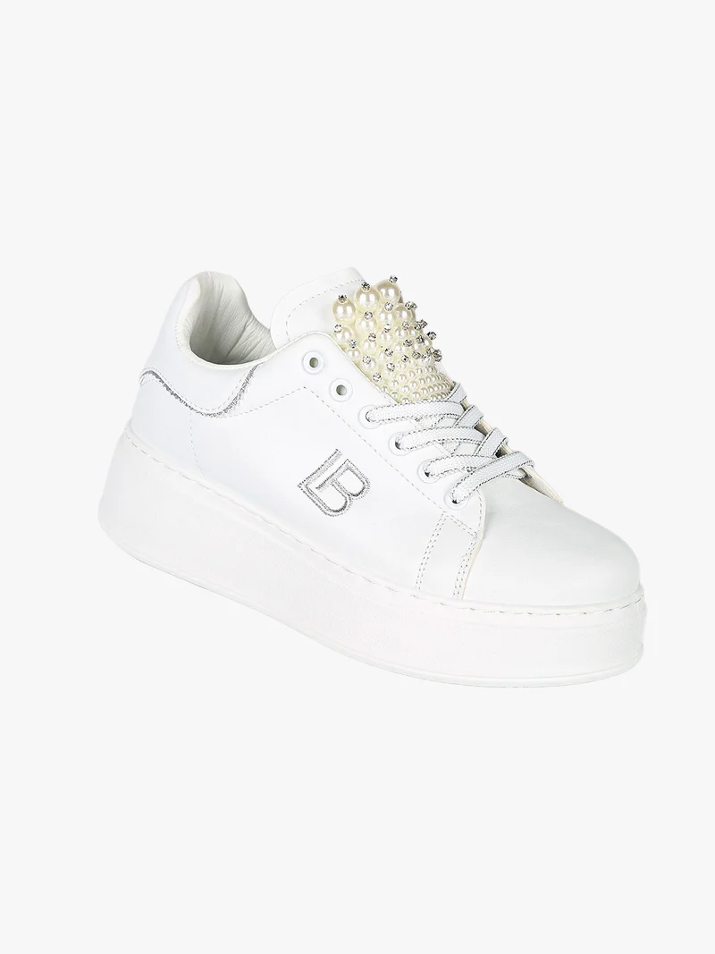 Sneakers gioiello da donna con platform - bianco