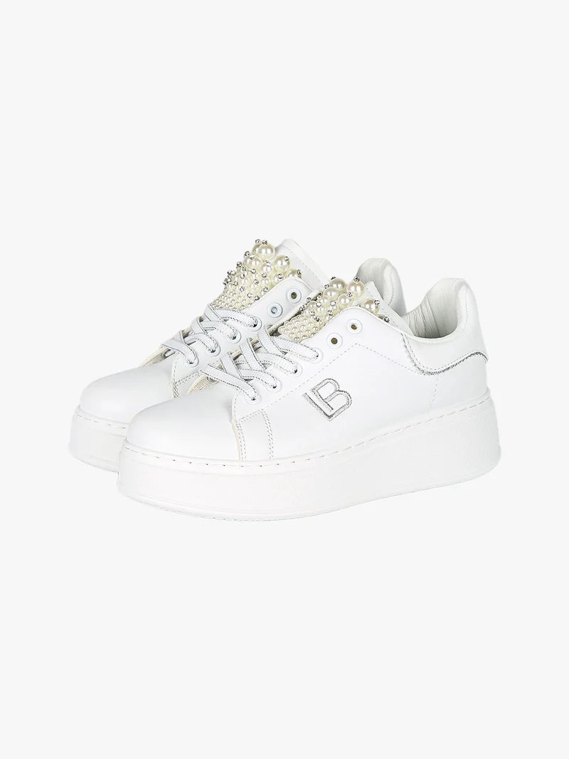 Sneakers gioiello da donna con platform - bianco