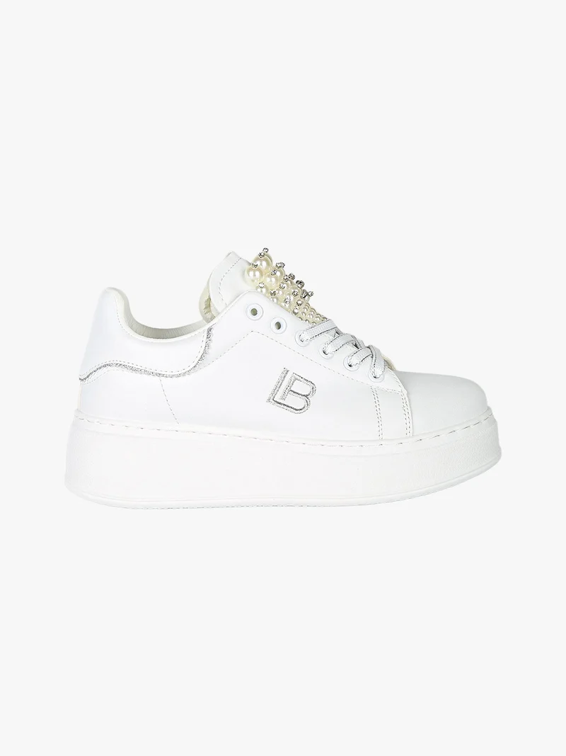 Sneakers gioiello da donna con platform - bianco