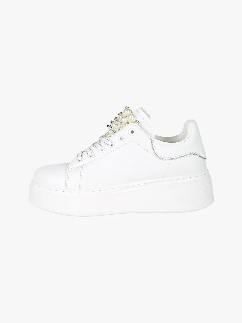 Sneakers gioiello da donna con platform - bianco