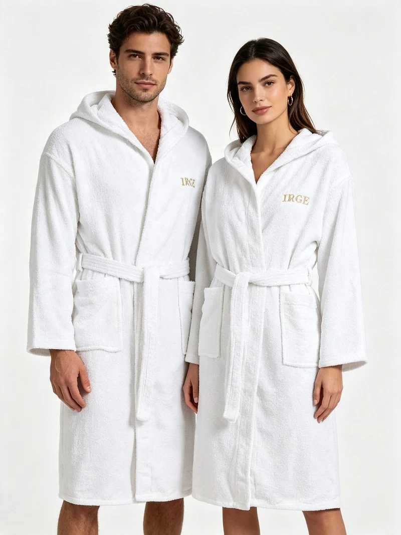 Accappatoio in cotone con cappuccio - bianco