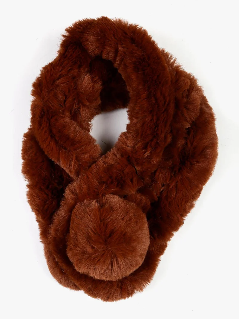 Sciarpa donna in ecopelliccia con chiusura - marrone